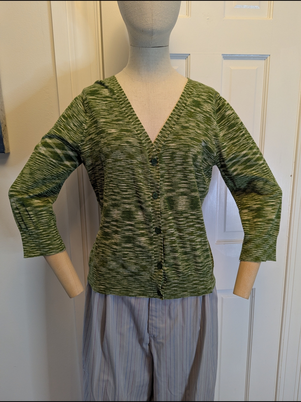 Y2K Era Mossimo Supply Co. Marled Green V-Neck Button Cardigan